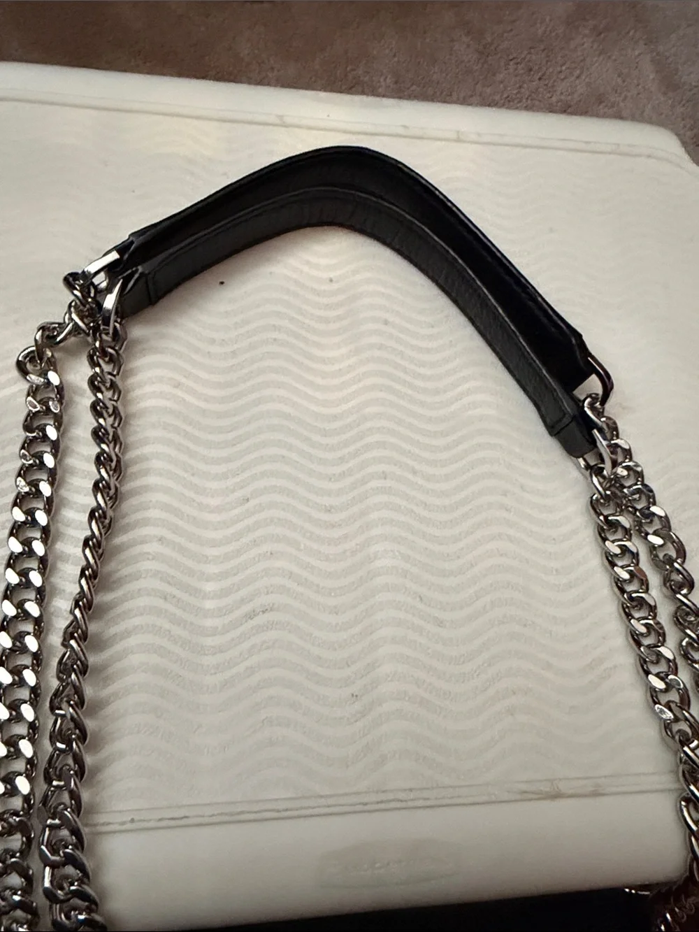 Michael Kors Black Pebbled Leather Shoulder Bag with Silver Chain